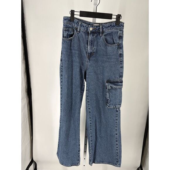 PacSun Denim - PacSun High Rise Wide Leg Cargo Jeans Medium Wash Denim